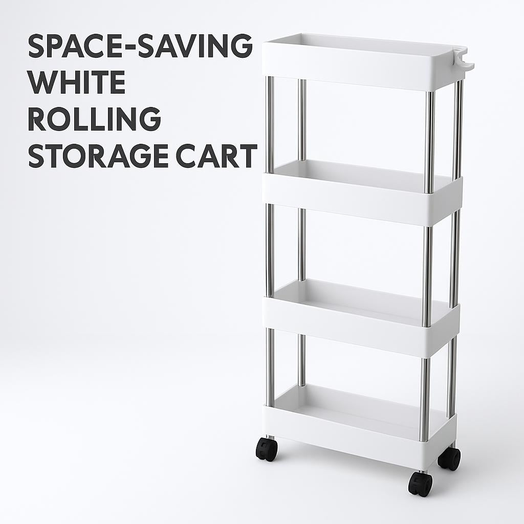 Space-Saving White Rolling Storage Cart