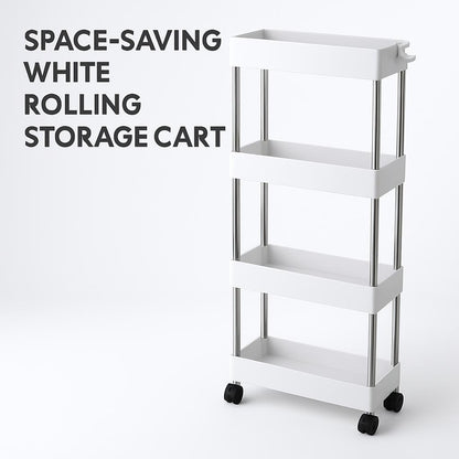 Space-Saving White Rolling Storage Cart
