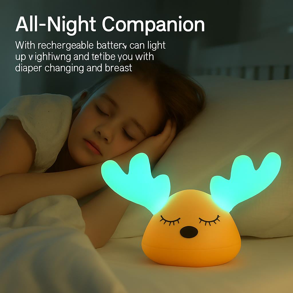 Soothing Pink Antler LED Night Light for Eco-Friendly Homes