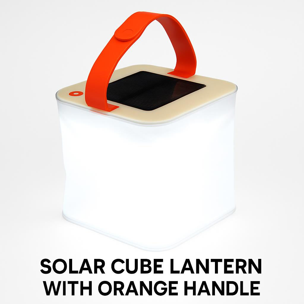 Solar-Powered Cube Lantern with Orange Handle