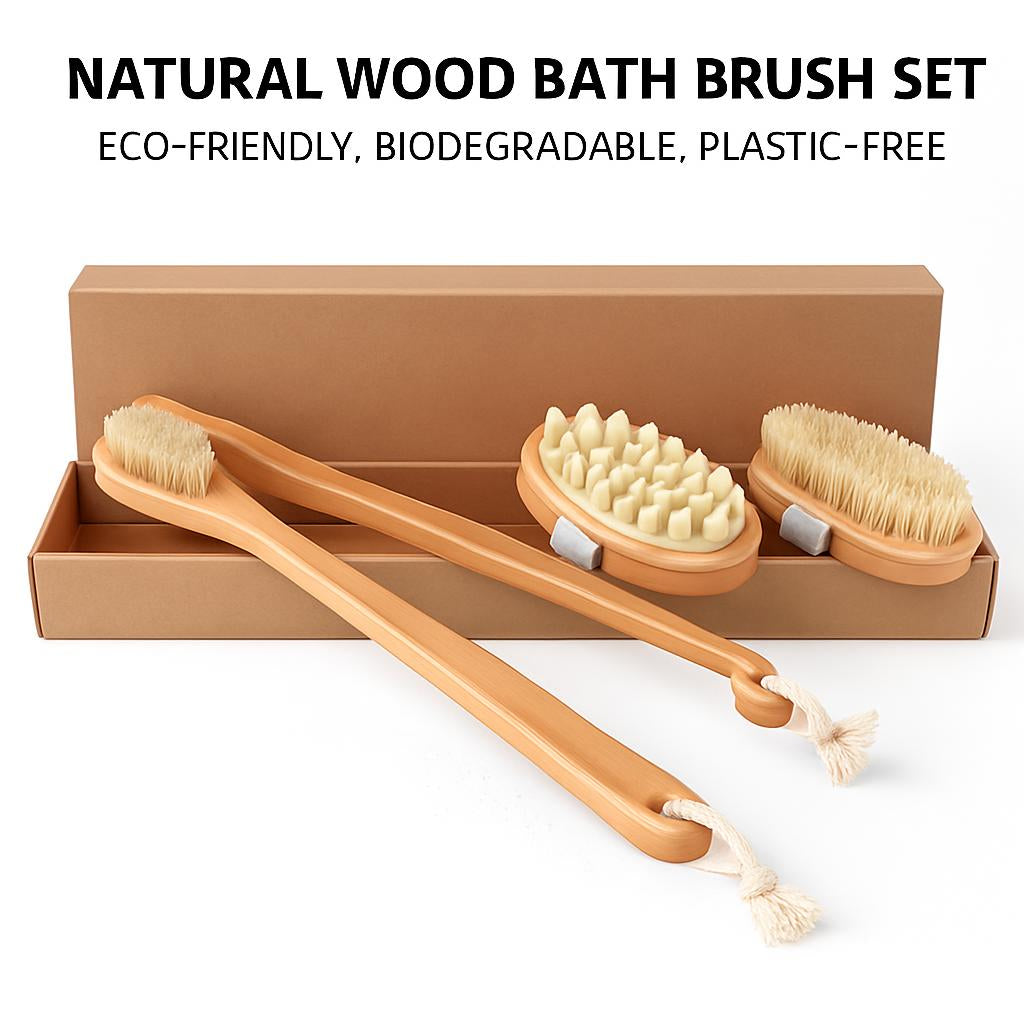 Natural Wood Bath Brush Set with Eco-Friendly Packaging
