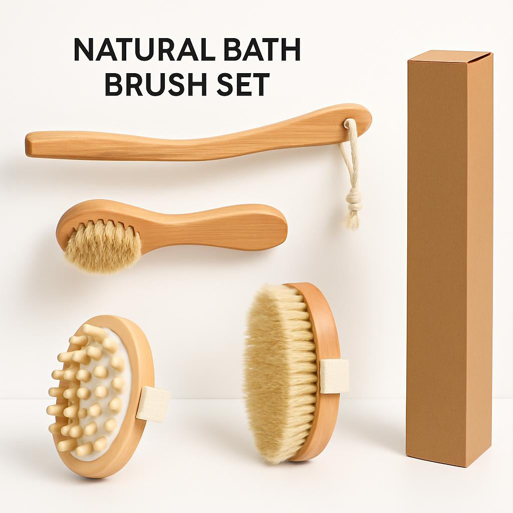 Natural Wood Bath Brush Set - Eco-Friendly, Biodegradable, Plastic-Free