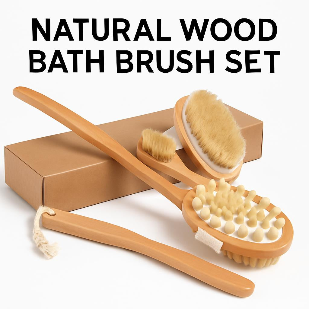 Natural Wood Bath Brush Set - Eco-Friendly, Biodegradable, Plastic-Free
