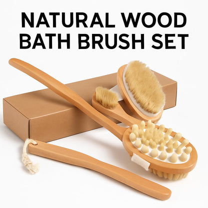 Natural Wood Bath Brush Set - Eco-Friendly, Biodegradable, Plastic-Free