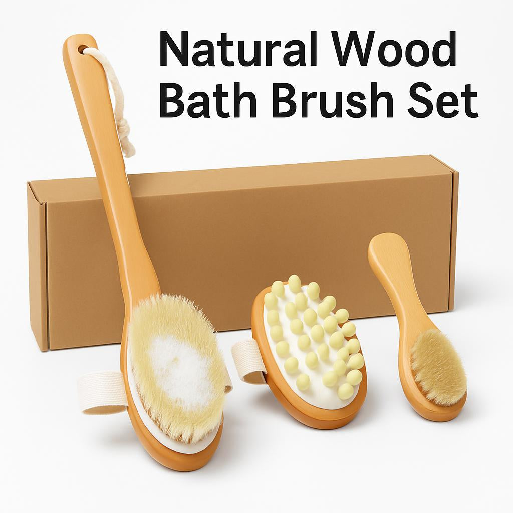 Natural Wood Bath Brush Set - Eco-Friendly, Biodegradable, Plastic-Free