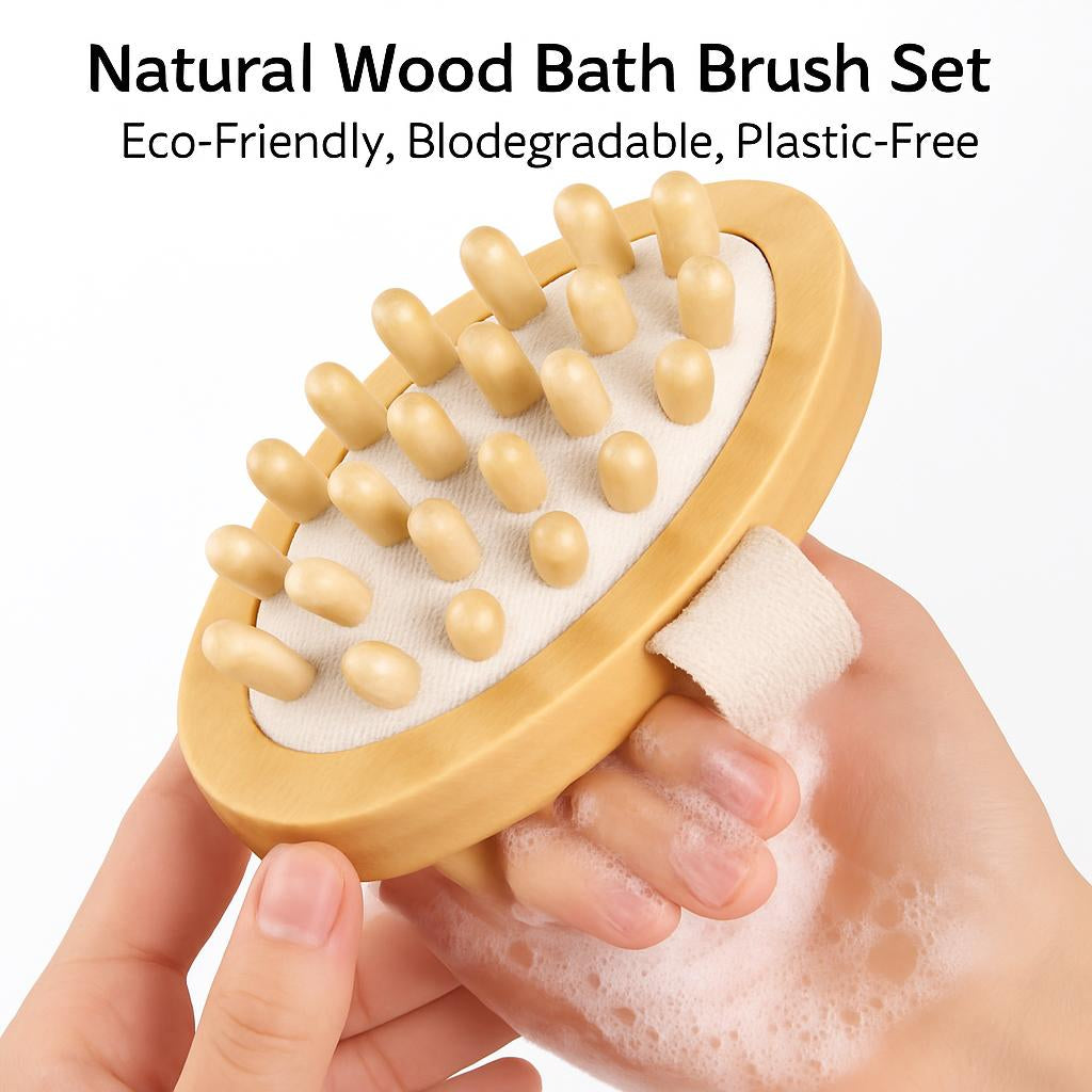 Natural Wood Bath Brush Set - Eco-Friendly, Biodegradable, Plastic-Free