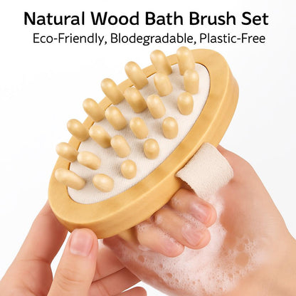 Natural Wood Bath Brush Set - Eco-Friendly, Biodegradable, Plastic-Free