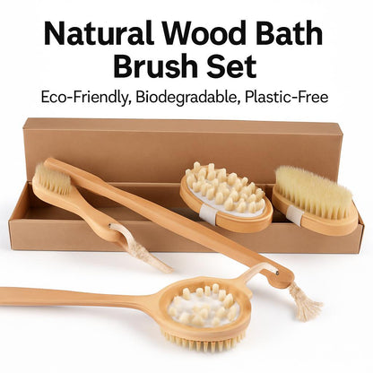Natural Wood Bath Brush Set - Eco-Friendly, Biodegradable, Plastic-Free