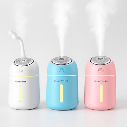 Compact Eco-Friendly Humidifier in White, Blue, and Pink