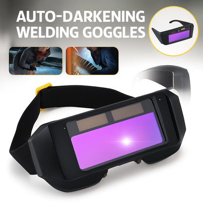 Black welding goggles with purple lens for safety and comfort