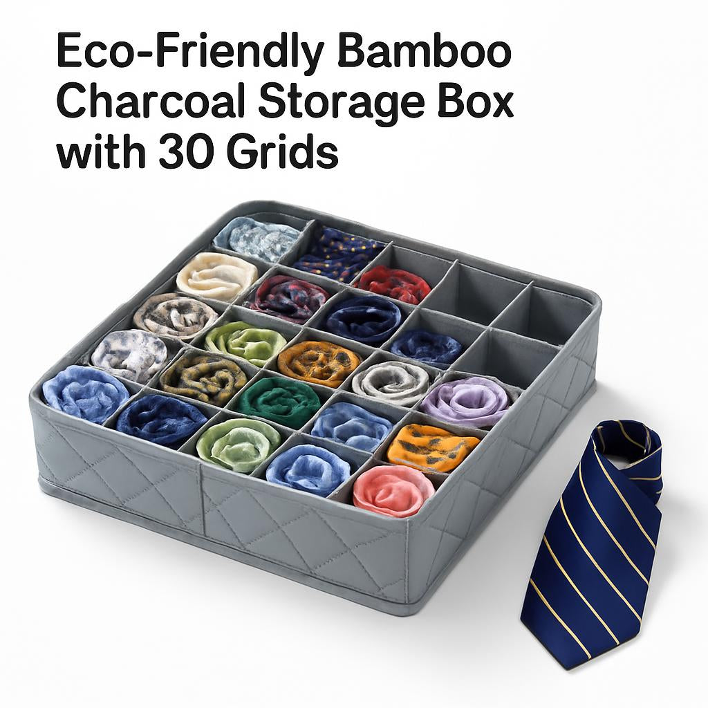 Eco-Friendly Bamboo Charcoal Storage Box with 30 Grids