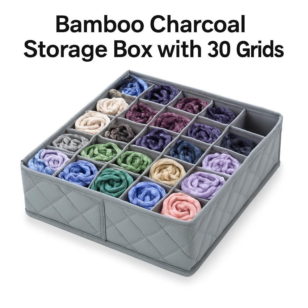 Eco-Friendly Bamboo Charcoal Storage Box with 30 Grids