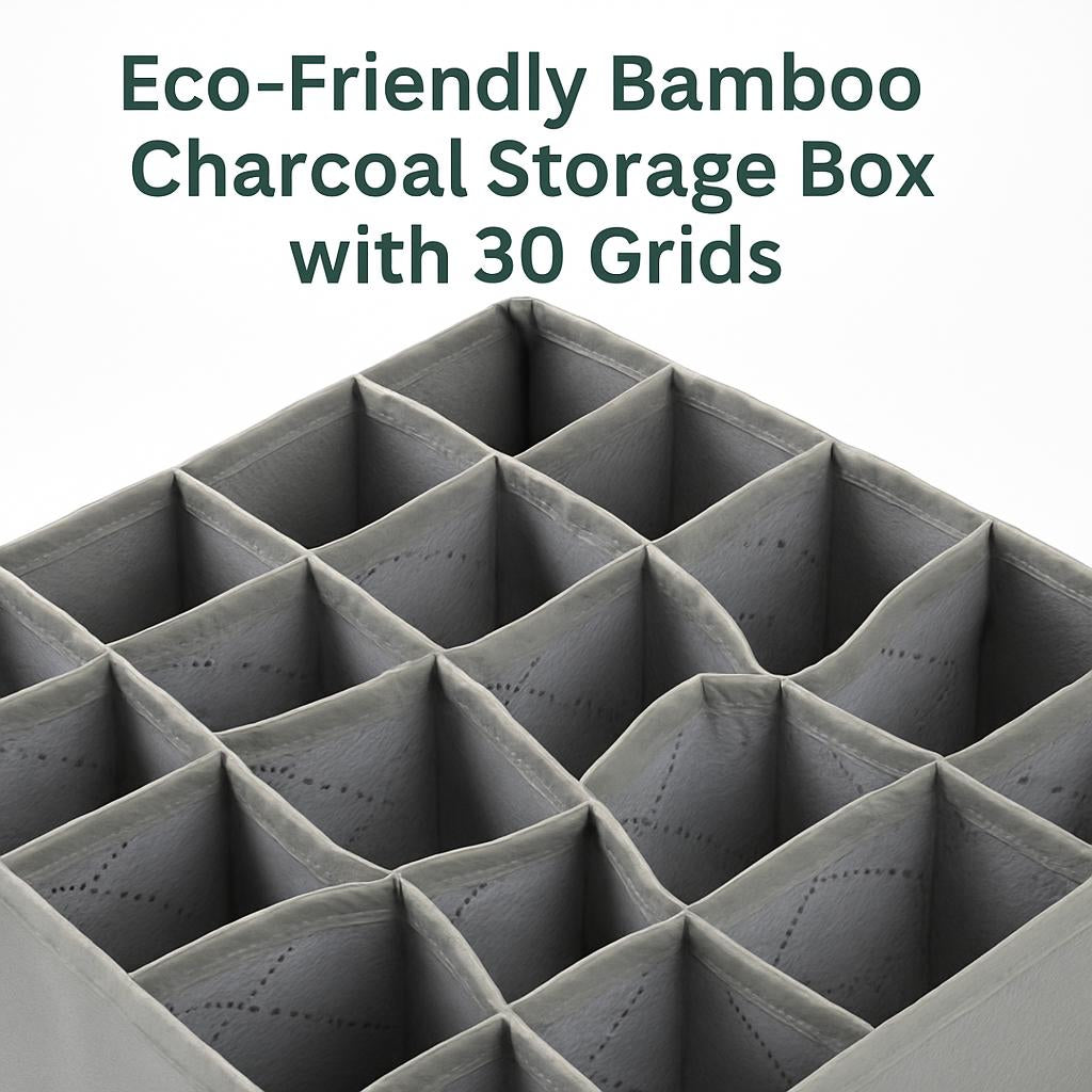 Eco-Friendly Bamboo Charcoal Storage Box with 30 Grids
