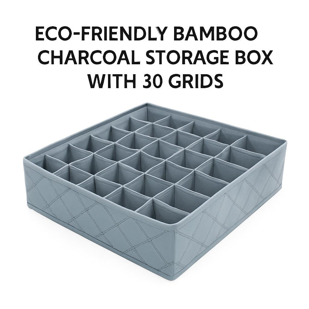 Eco-Friendly Bamboo Charcoal Storage Box with 30 Grids