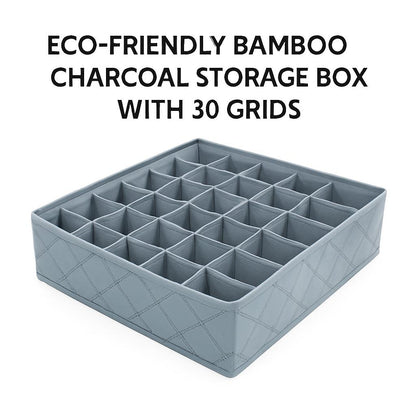 Eco-Friendly Bamboo Charcoal Storage Box with 30 Grids
