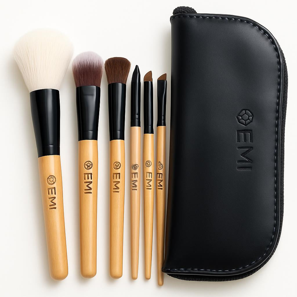 Eco-Friendly Makeup Brush Set with Natural Wood Handles and Black Case