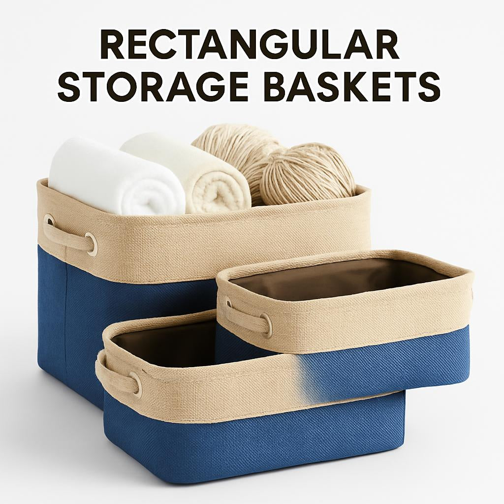 Eco-Friendly Rectangular Storage Baskets in Blue and Beige