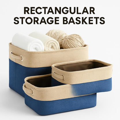 Eco-Friendly Rectangular Storage Baskets in Blue and Beige