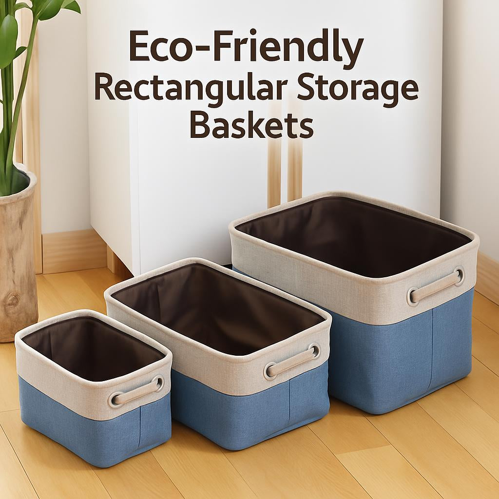 Eco-Friendly Blue Beige Rectangular Storage Baskets