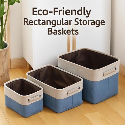 Eco-Friendly Blue Beige Rectangular Storage Baskets