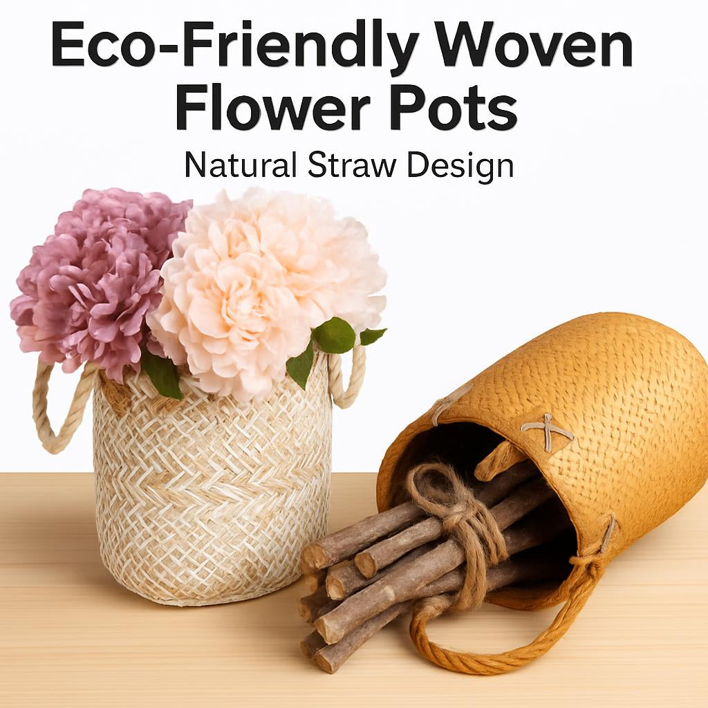 Eco-Friendly Woven Flower Pots - Natural Straw Design