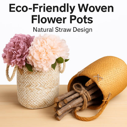 Eco-Friendly Woven Flower Pots - Natural Straw Design