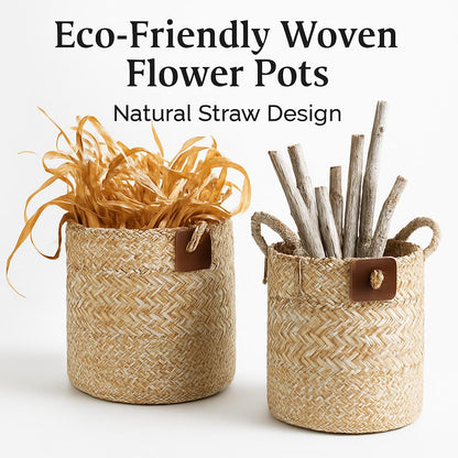 Eco-Friendly Woven Flower Pots - Natural Straw Design