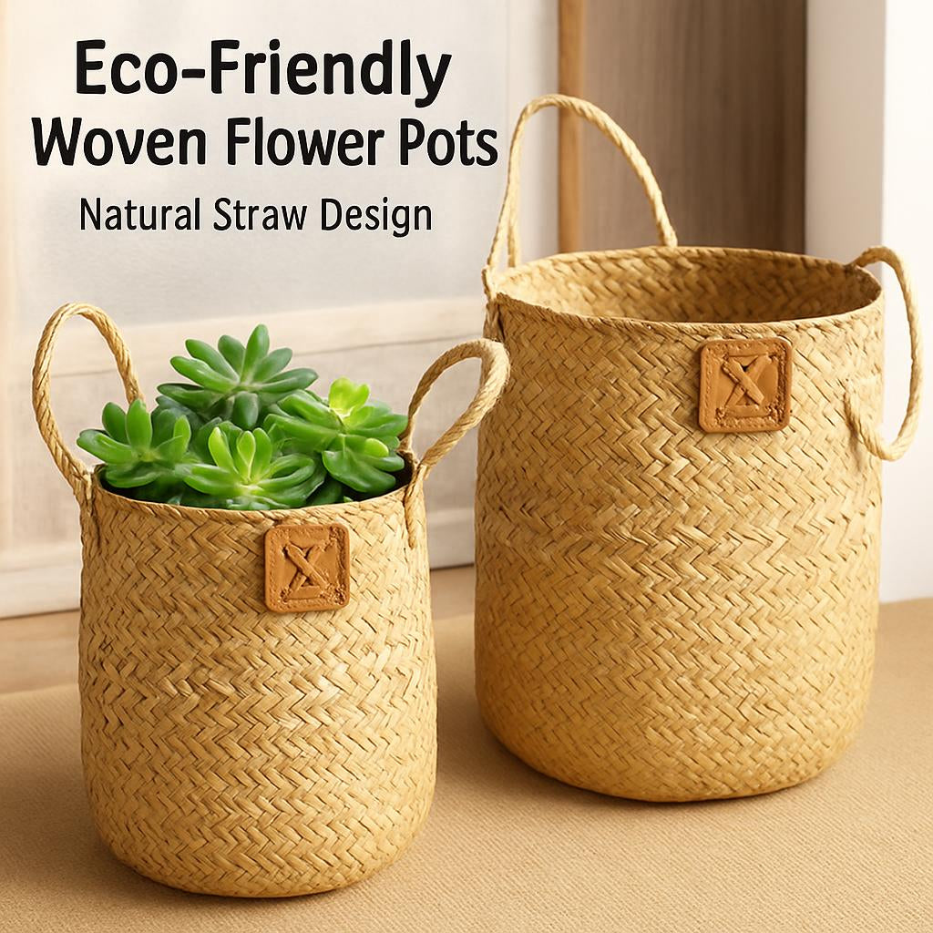 Eco-Friendly Woven Flower Pots - Natural Straw Design