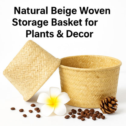 Natural Beige Woven Storage Basket for Plants & Decor