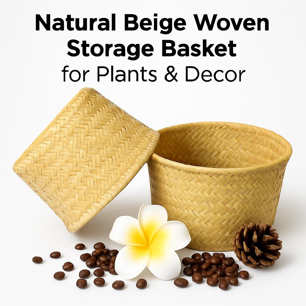 Natural Beige Woven Storage Basket for Plants & Decor