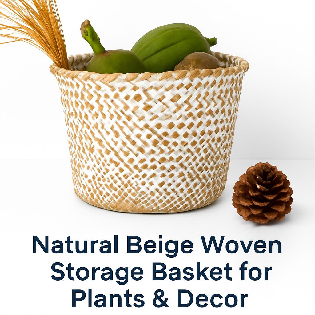 Natural Beige Woven Storage Basket for Plants & Decor