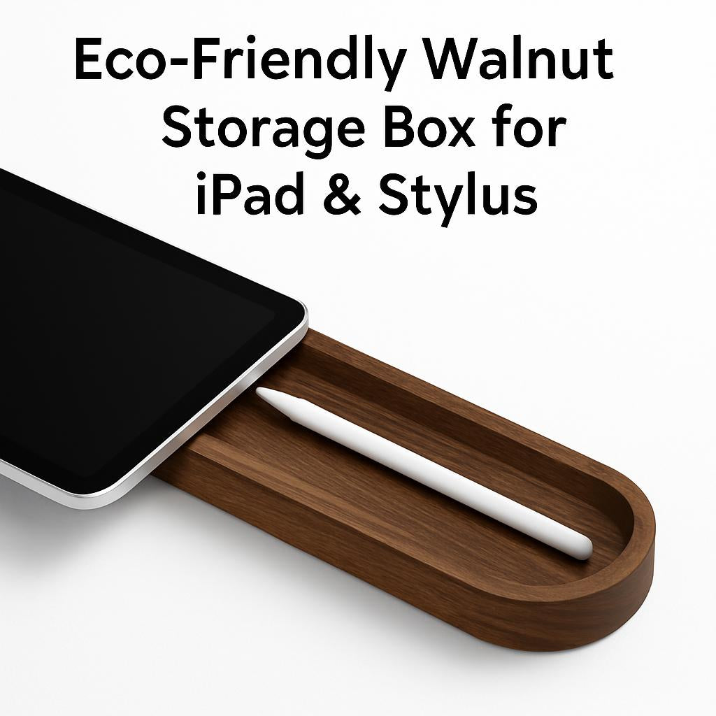 Eco-Friendly Walnut Storage Box for iPad & Stylus
