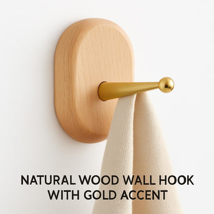 Natural wood wall hook with gold metallic accent