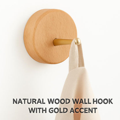 Natural Wood Wall Hook with Gold Accent