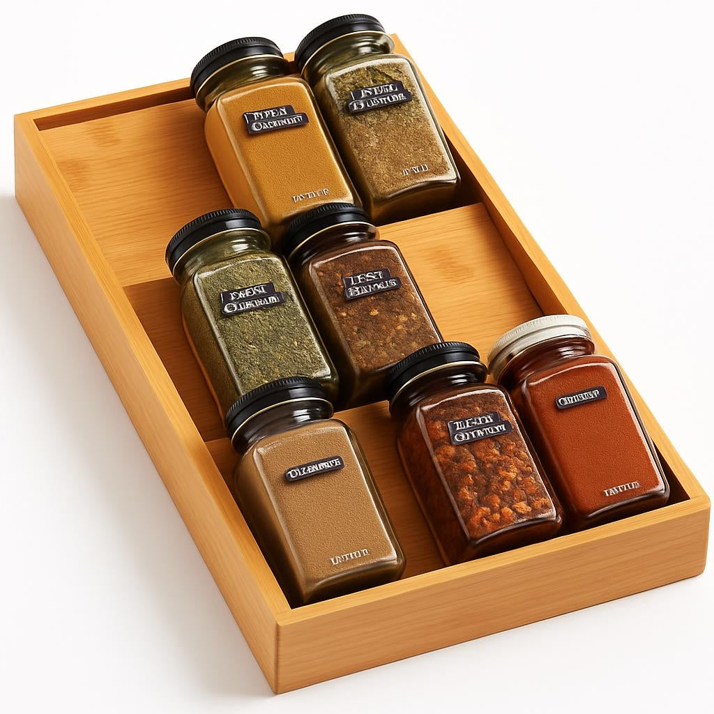 Bamboo Spice Rack Drawer Insert for Kitchen Organization