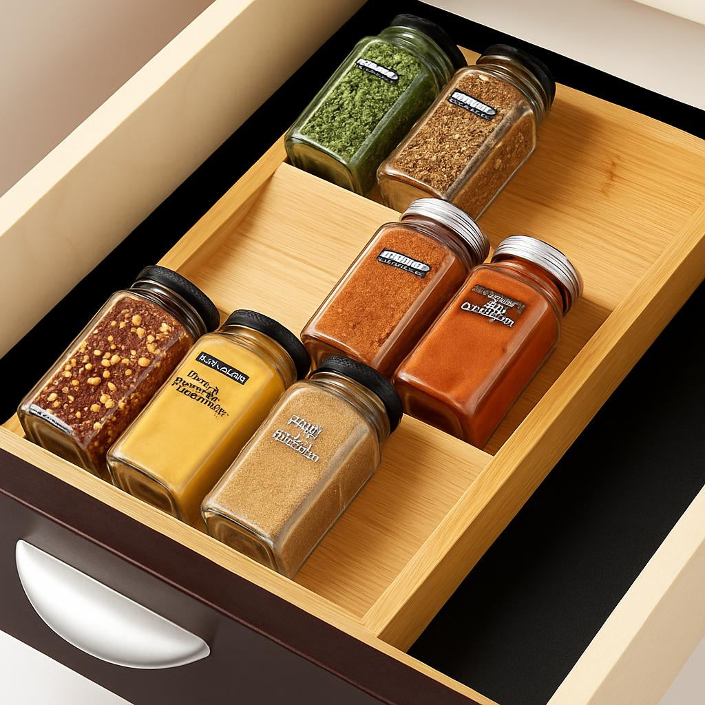 Bamboo Spice Rack Drawer Insert - Eco-Friendly Kitchen Organizer