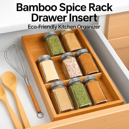 Bamboo Spice Rack Drawer Insert - Eco-Friendly Kitchen Organizer