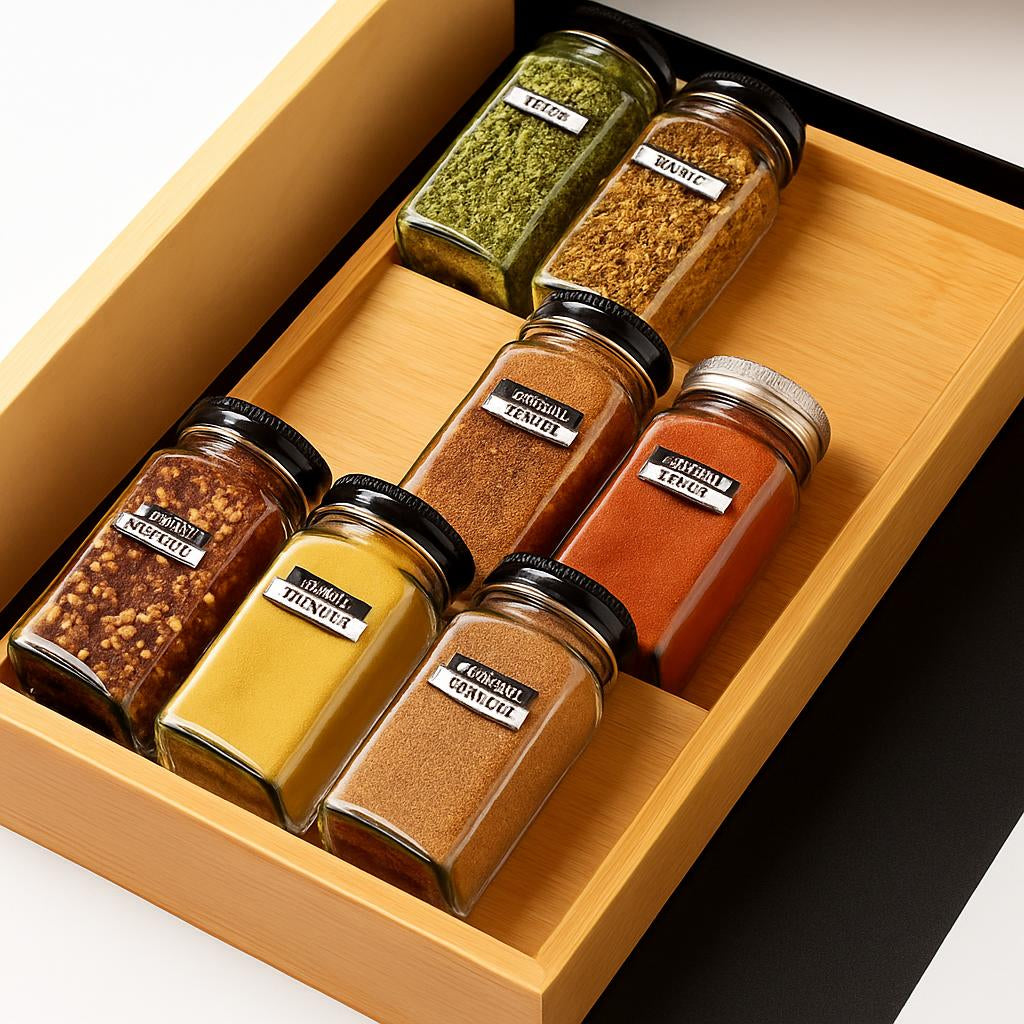 Bamboo Spice Rack Drawer Insert - Eco-Friendly Kitchen Organizer