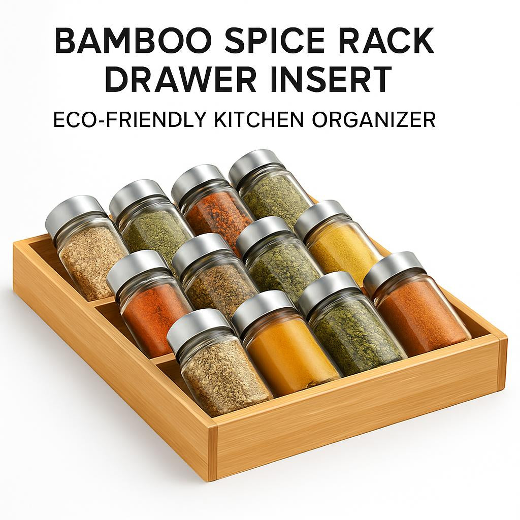Bamboo Spice Rack Drawer Insert - Eco-Friendly Kitchen Organizer