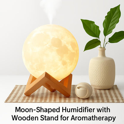 Moon-shaped humidifier with wooden stand