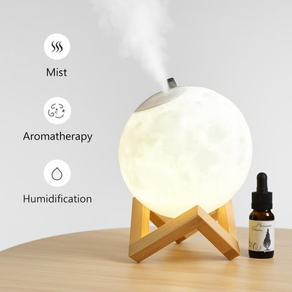 Moon-Shaped Humidifier with Wooden Stand for Aromatherapy
