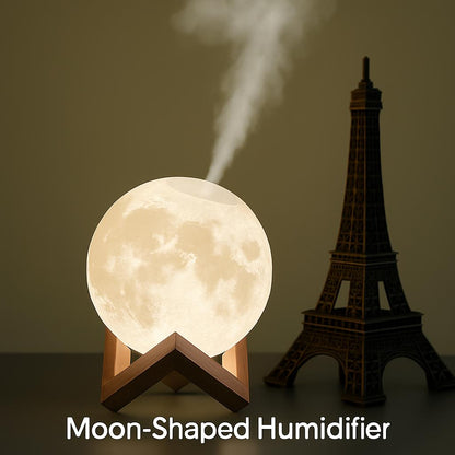 Moon-Shaped Humidifier with Wooden Stand for Aromatherapy