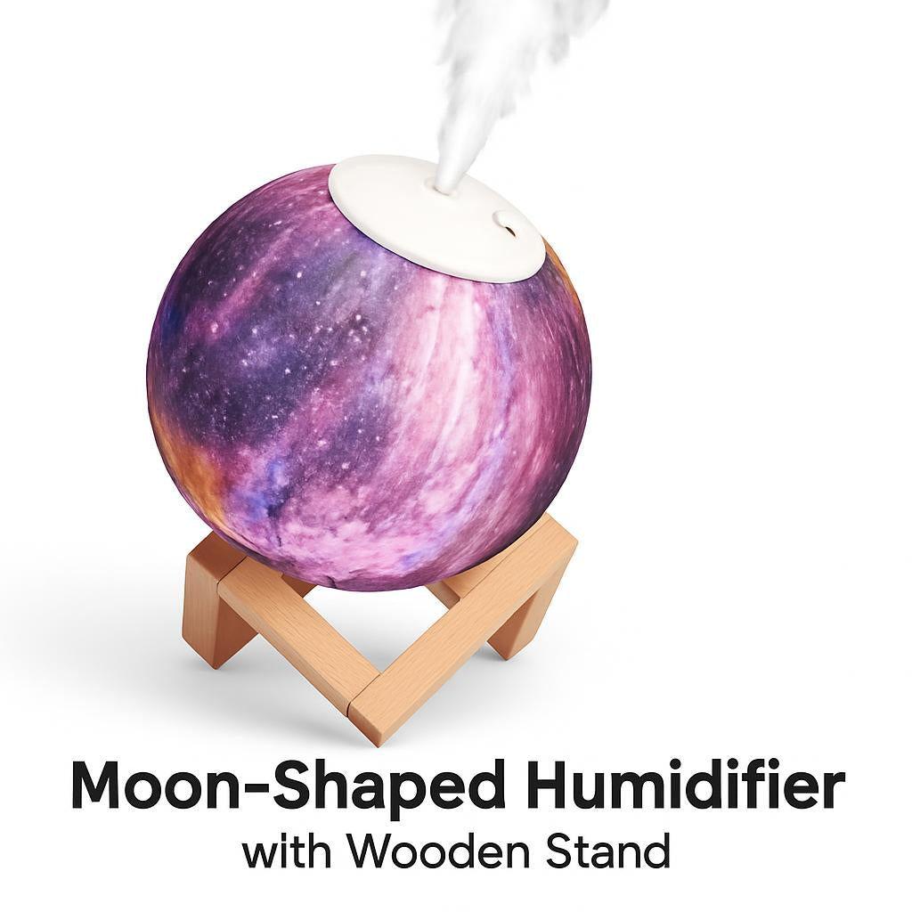 Moon-Shaped Humidifier with Wooden Stand for Aromatherapy
