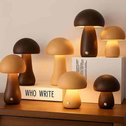 Eco-Friendly Wooden Mushroom Table Lamp