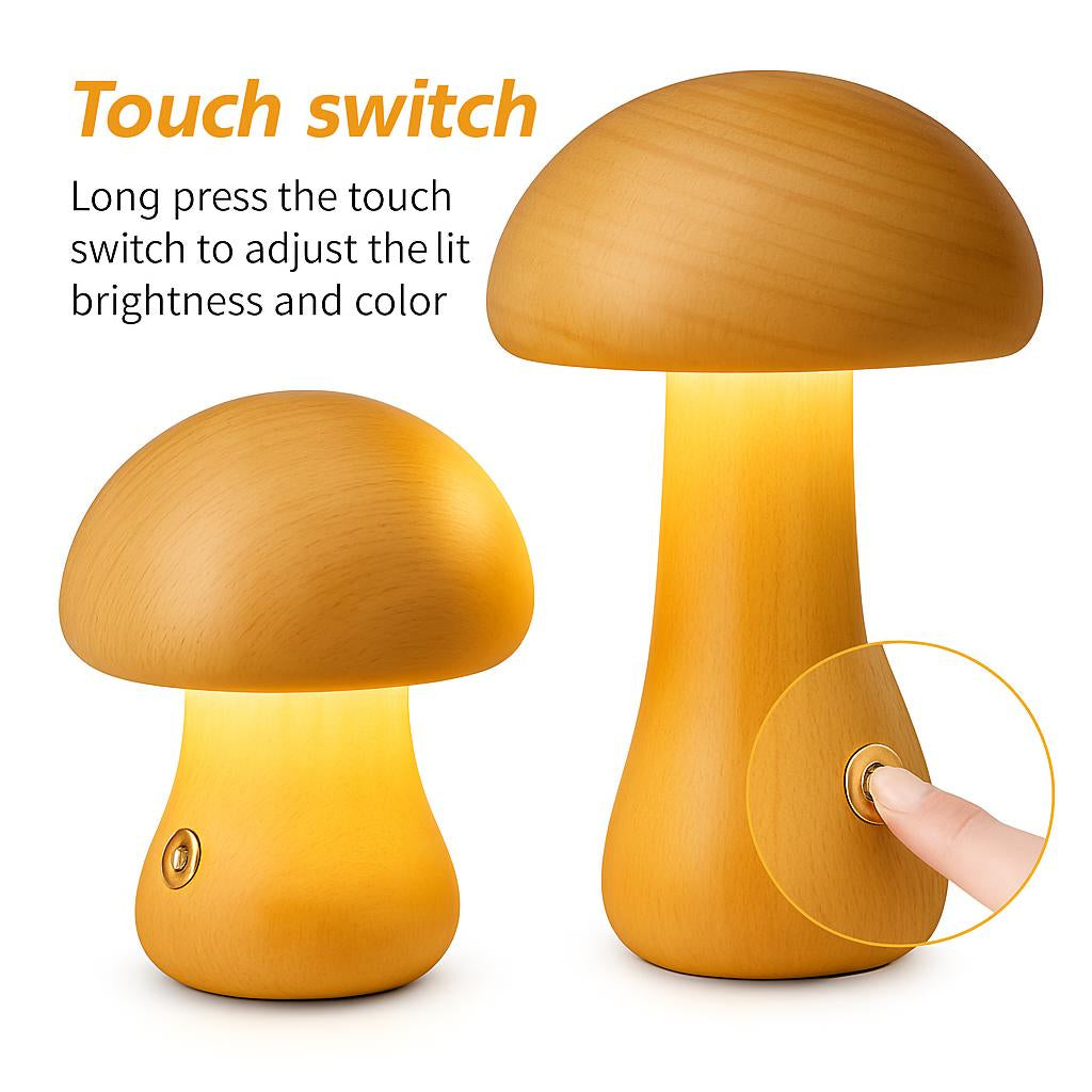 Eco-Friendly Wooden Mushroom Table Lamp