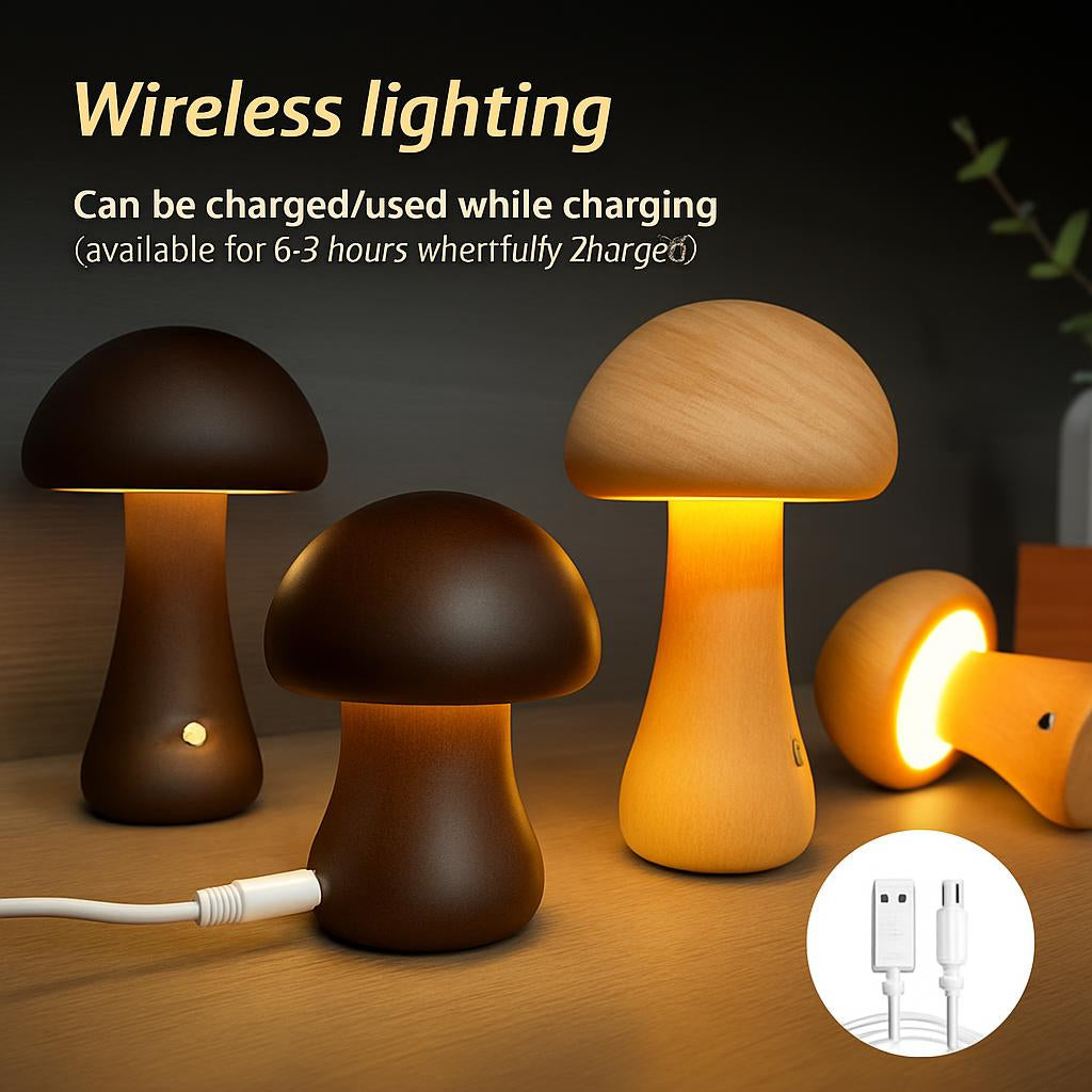 Eco-Friendly Wooden Mushroom Table Lamp