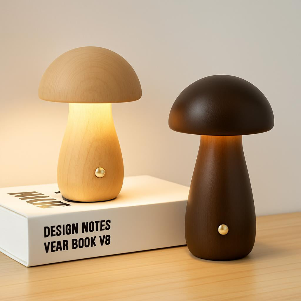Eco-Friendly Wooden Mushroom Table Lamp