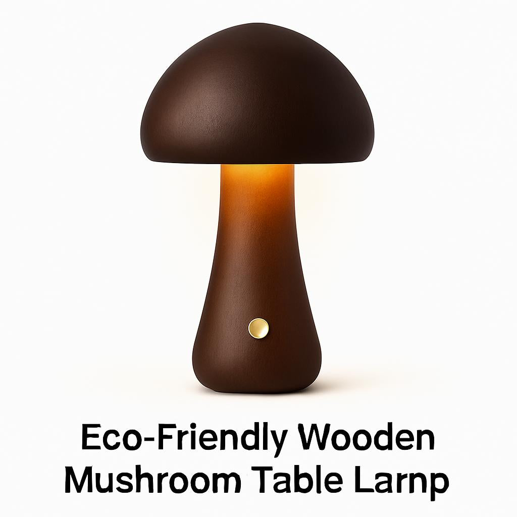 Eco-Friendly Wooden Mushroom Table Lamp