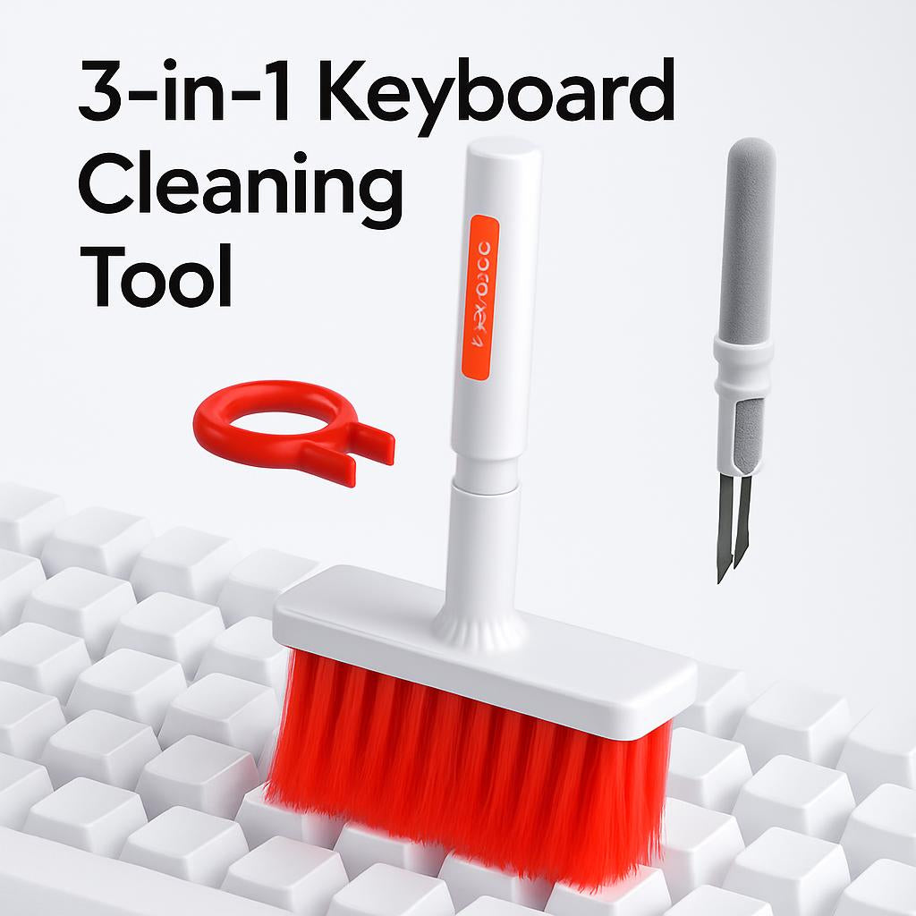 Eco-Friendly Keyboard Cleaning Brush Set in White and Red