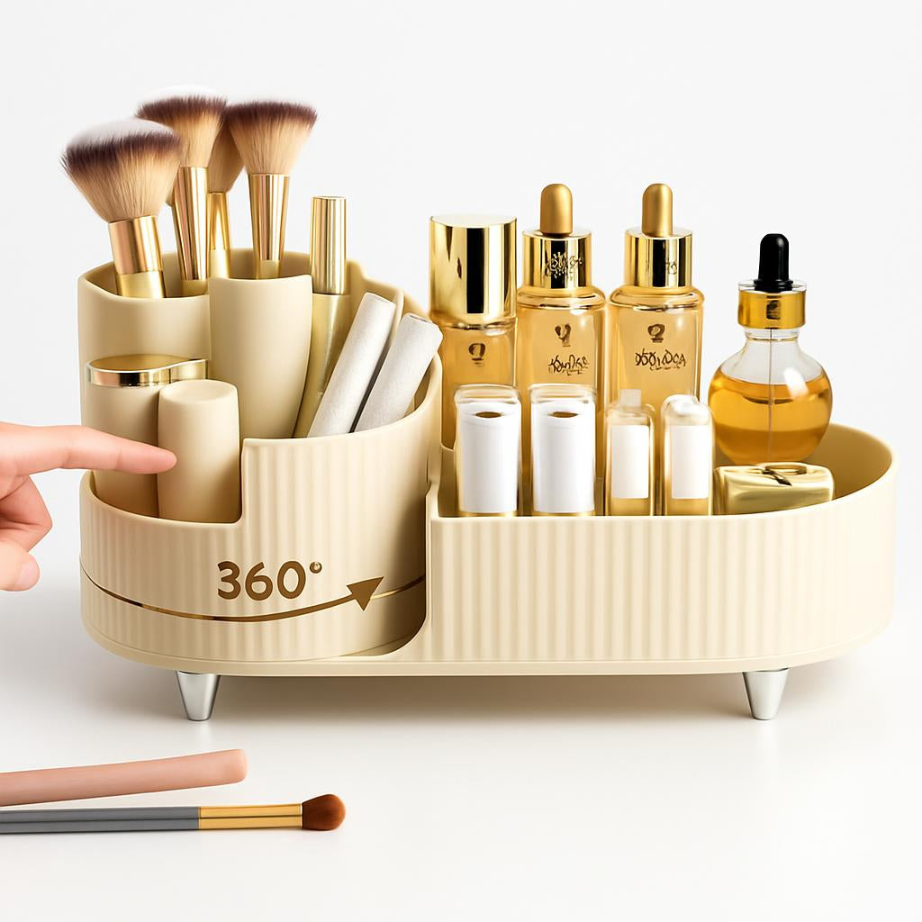 Rotating Beige Cosmetic Organizer for Effortless Beauty